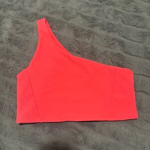 One-Shoulder Sports Bra in Bright Coral